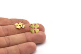 Brass Leaf Earring, 8 Raw Brass Clover Shaped Stud Earrings (14x0.80mm) A0925 A5779