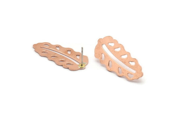 Copper Leaf Earring, 4 Raw Copper Leaf Stud Earrings (30x13x0.80mm) M01715 A5839