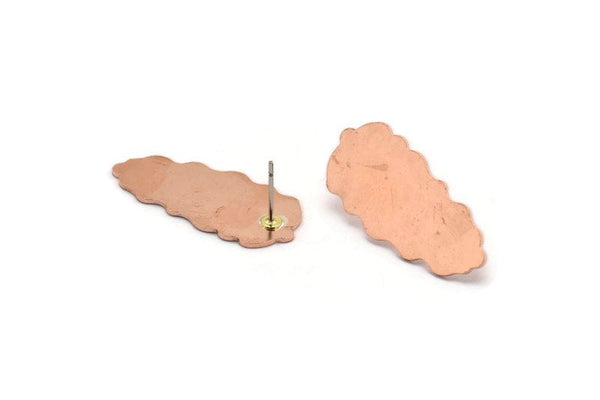 Copper Leaf Earring, 4 Raw Copper Leaf Stud Earrings (30x13x0.80mm) M01708 A5847