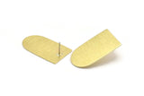 D Shape Earring, 2 Textured Raw Brass D Shape Stud Earrings (35x20x0.80mm) M03174 A5733