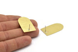 D Shape Earring, 2 Textured Raw Brass D Shape Stud Earrings (35x20x0.80mm) M03174 A5733