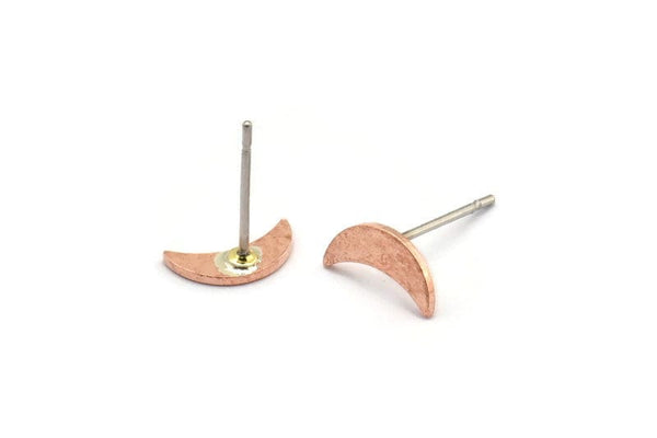 Copper Moon Earring, 12 Raw Copper Crescent Moon Stud Earrings (9x3x0.80mm) M01635 A5487