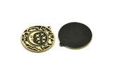 Brass Round Charm, Raw Brass Round Charm With 1 Loop, Cloud Findings, Crescent Moon And Star Findings (30x27.5x1.5mm) N2206