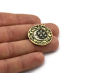 Brass Round Charm, Raw Brass Round Charm With 1 Loop, Cloud Findings, White Brass Crescent Moon And Star Findings (30x27.5x1.5mm) N2207