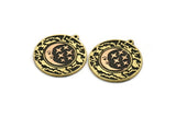 Brass Round Charm, Raw Brass Round Charm With 1 Loop, Copper Cloud Findings, Copper Crescent Moon And Star Findings (30x27.5x1.5mm) N2208