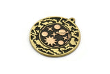 Brass Round Charm, Raw Brass Round Charm With 1 Loop, Copper Galaxy Findings, Copper Universe Findings (30x27.5x1.5mm) N2200