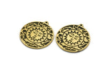 Brass Round Charm, Raw Brass Round Charm With 1 Loop, Sunshine Findings, Brass Sun Findings (30x27.5x1.5mm) N2191