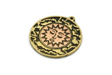 Brass Round Charm, Raw Brass Round Charm With 1 Loop, Copper Sunshine Findings, Copper Sun Findings (30x27.5x1.5mm) N2212