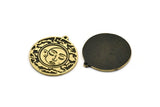 Brass Round Charm, Raw Brass Round Charm With 1 Loop, Cloud Findings, Crescent Moon Findings (30x27.5x1.5mm) N2194