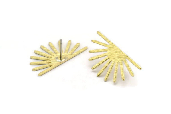 Brass Sun Earring, 4 Textured Raw Brass Sun Stud Earrings (16x30x0.80mm) M02307 A5851