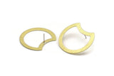 Brass Moon Earring, 4 Raw Brass Moon Shaped Stud Earrings (35x28x0.80mm) M121 Y163