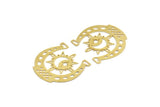 Brass Horseshoe Charm, 4 Raw Brass Pole Star And Crescent Moon Pattarned Horseshoe Shaped Charms (37x37x0.60mm) A5975