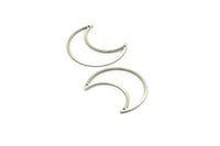 Silver Moon Charms, 8 Antique Silver Plated Brass Crescent Moon Charms With 2 Holes, Pendants, Earrings, Findings (35x15x0.80mm) M03044