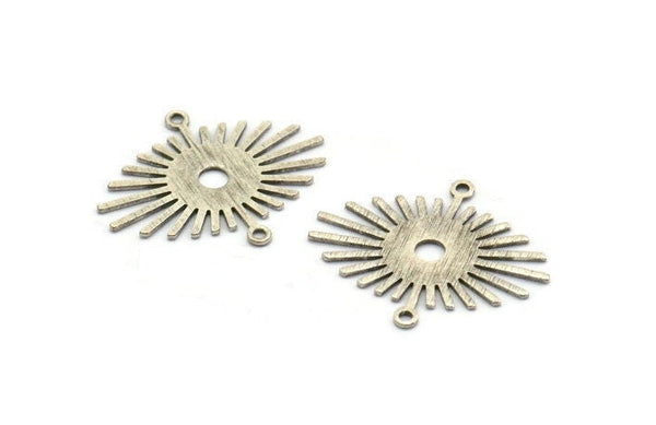 Silver Sunny Charm, 24 Textured Antique Silver Plated Brass Sunny Connectors With 2 Loops (24x20x0.60mm) D1403 H0444