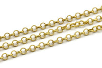 Brass Rolo Chain, 2 M. Raw Brass Rolo Chain, Open Link Rolo Belcher Chain (5mm) RB 8-29