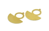 Semi Circle Charm, 6 Raw Brass Round Patterned Half Moon Shaped Charms With 1 Hole (30x28x0.80mm) A5869