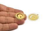 Brass Moon Charm, 6 Raw Brass Crescent Moon And Pole Star Shaped Charms With 1 Loop (32x31x0.60mm) A5953