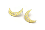 Brass Moon Earring, 4 Textured Raw Brass Crescent Moon Phases Stud Earrings (36x9x0.80mm) M01454 A5573