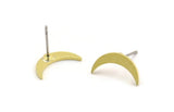 Brass Moon Earring, 12 Raw Brass Tiny Crescent Moon Shaped Stud Earrings, Earring Findings (13x3x1mm) A4963 A5981