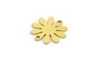 Brass Flower Charm, 12 Raw Brass Round Shaped Flower Charms With 2 Holes, Charm Pendants, Connectors (15x14x0.80mm) A5628