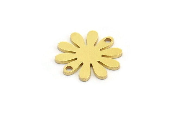 Brass Flower Charm, 12 Raw Brass Round Shaped Flower Charms With 2 Holes, Charm Pendants, Connectors (15x14x0.80mm) A5628