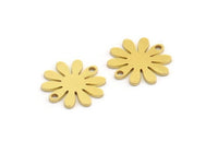 Brass Flower Charm, 12 Raw Brass Round Shaped Flower Charms With 2 Holes, Charm Pendants, Connectors (15x14x0.80mm) A5628