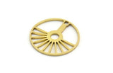 Brass Round Charm, 24 Raw Brass Rising Sun Patterned Round Shaped Charms With 1 Hole, Charm Pendants (18x0.80mm) A5562