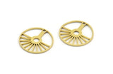 Brass Round Charm, 24 Raw Brass Rising Sun Patterned Round Shaped Charms With 1 Hole, Charm Pendants (18x0.80mm) A5562