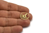 Brass Round Charm, 24 Raw Brass Rising Sun Patterned Round Shaped Charms With 1 Hole, Charm Pendants (18x0.80mm) A5562