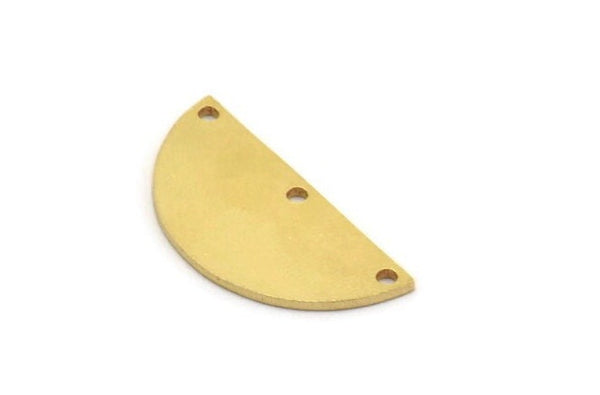 Semi Circle Charm, 8 Raw Brass Half Moon Charms With 3 Holes, Stamping Blanks (28x13x1mm) A5630