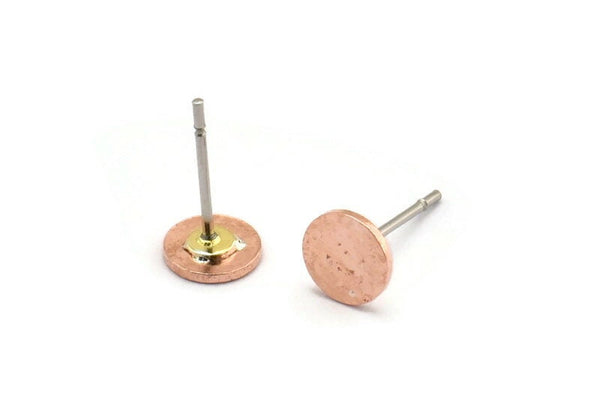 Copper Round Earring, 12 Raw Copper Round Stud Earrings (6x0.70mm) M01428 A5519