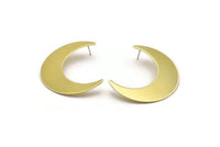 Brass Moon Earring, 2 Raw Brass Crescent Moon Stud Earring (50x15x0.90mm) M835 A5561