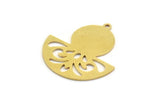 Semi Circle Charm, 6 Raw Brass Round Patterned Half Moon Shaped Charms With 1 Hole (30x28x0.80mm) A5853
