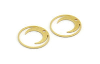 Brass Moon Charm, 12 Raw Brass Crescent Moon Charms With 1 Hole, Round Moon Charms (18x0.80mm) A5969