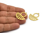 Semi Circle Charm, 6 Raw Brass Round Patterned Half Moon Shaped Charms With 1 Hole (30x28x0.80mm) A5866