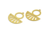 Semi Circle Charm, 6 Raw Brass Round Patterned Half Moon Shaped Charms With 1 Hole (30x28x0.80mm) A5866