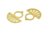 Semi Circle Charm, 6 Raw Brass Round Patterned Half Moon Shaped Charms With 1 Hole (30x28x0.80mm) A5866