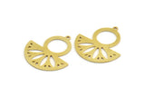 Semi Circle Charm, 6 Raw Brass Round Patterned Half Moon Shaped Charms With 1 Hole (30x28x0.80mm) A5870