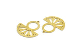 Semi Circle Charm, 6 Raw Brass Round Patterned Half Moon Shaped Charms With 1 Hole (30x28x0.80mm) A5870