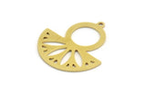 Semi Circle Charm, 6 Raw Brass Round Patterned Half Moon Shaped Charms With 1 Hole (30x28x0.80mm) A5870