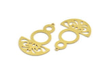 Semi Circle Charm, 4 Raw Brass Round Patterned Half Moon Shaped Charms With 1 Hole (41x28x0.80mm) A5861