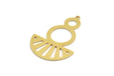 Semi Circle Charm, 4 Raw Brass Round Patterned Half Moon Shaped Charms With 1 Hole (41x28x0.80mm) A5862