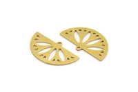 Semi Circle Charm, 8 Raw Brass Round Patterned Half Moon Shaped Charms With 1 Hole (16x28x0.80mm) A5860