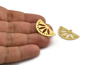 Semi Circle Charm, 8 Raw Brass Round Patterned Half Moon Shaped Charms With 1 Hole (16x28x0.80mm) A5860