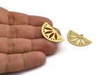 Semi Circle Charm, 8 Raw Brass Round Patterned Half Moon Shaped Charms With 1 Hole (16x28x0.80mm) A5860