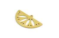 Semi Circle Charm, 8 Raw Brass Round Patterned Half Moon Shaped Charms With 1 Hole (16x28x0.80mm) A5860
