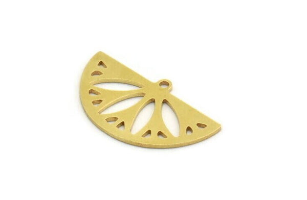 Semi Circle Charm, 8 Raw Brass Round Patterned Half Moon Shaped Charms With 1 Hole (16x28x0.80mm) A5860
