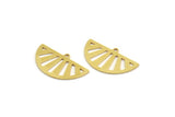 Semi Circle Charm, 8 Raw Brass Round Patterned Half Moon Shaped Charms With 1 Hole (16x28x0.80mm) A5859