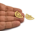 Semi Circle Charm, 8 Raw Brass Round Patterned Half Moon Shaped Charms With 1 Hole (16x28x0.80mm) A5855