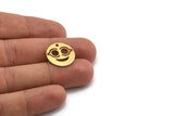 Brass Emoji Charm, 8 Raw Brass Emoji Face Charms With 1 Hole, Glasses Face Emoji, Smiley Face, Findings (18x0.80mm) A5606